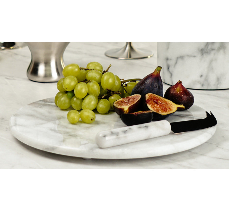 Marble Cheese Board and Knife Set - White