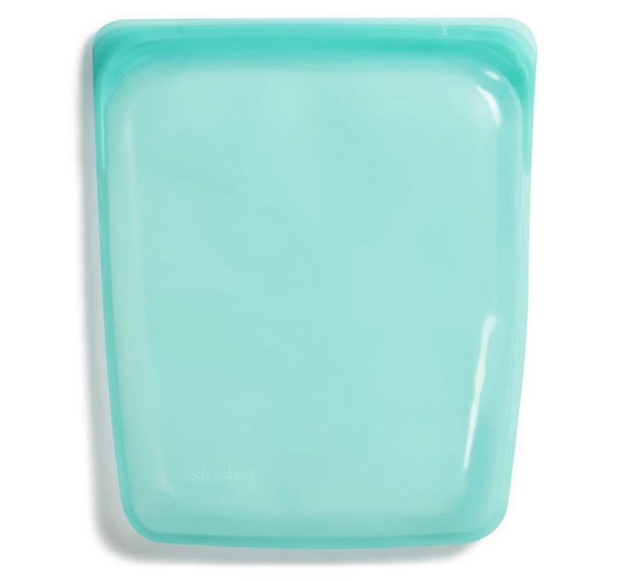 Stasher Silicone Reusable 1/2 Gallon Bag Aqua Spoons N Spice