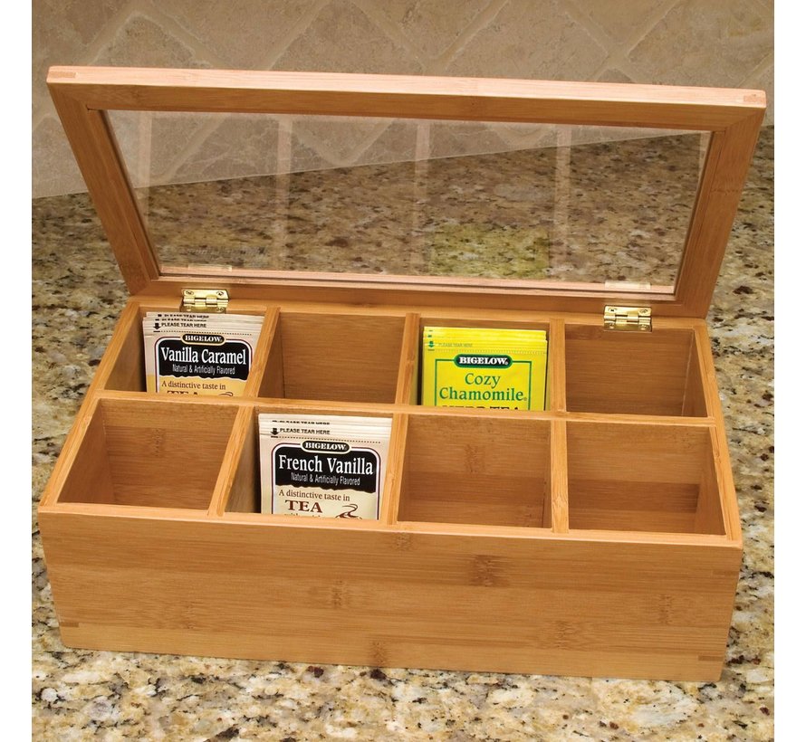 Bamboo Tea Box W/Acrylic Top, 8 Compartment
