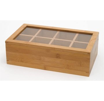Lipper Bamboo Tea Box W/Acrylic Top, 8 Compartment