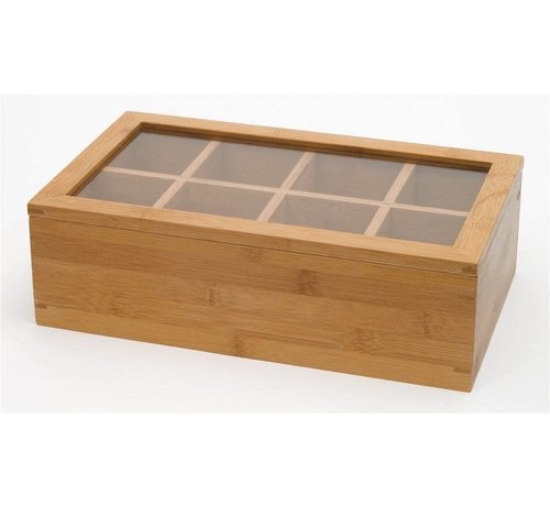 Lipper Bamboo Tea Box W/Acrylic Top, 8 Compartment