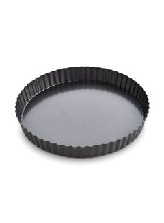 8 Inch Round Tart Pan with Removable Loose Bottom Non-stick Carbon Steel Quiche Pan for Oven Baking Black with Silicone Brush 
