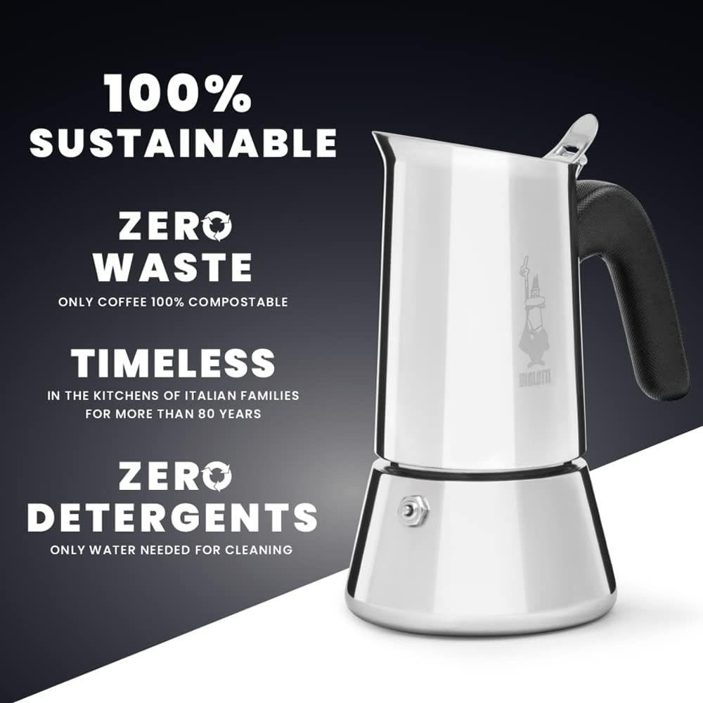 Bialetti 4 cup Stainless Steel Espresso Maker - Whisk