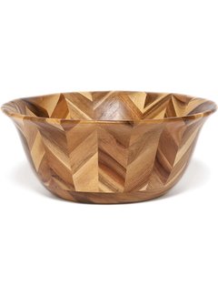 Lipper Acacia Hand Pieced Herringbone Bowl, 12"