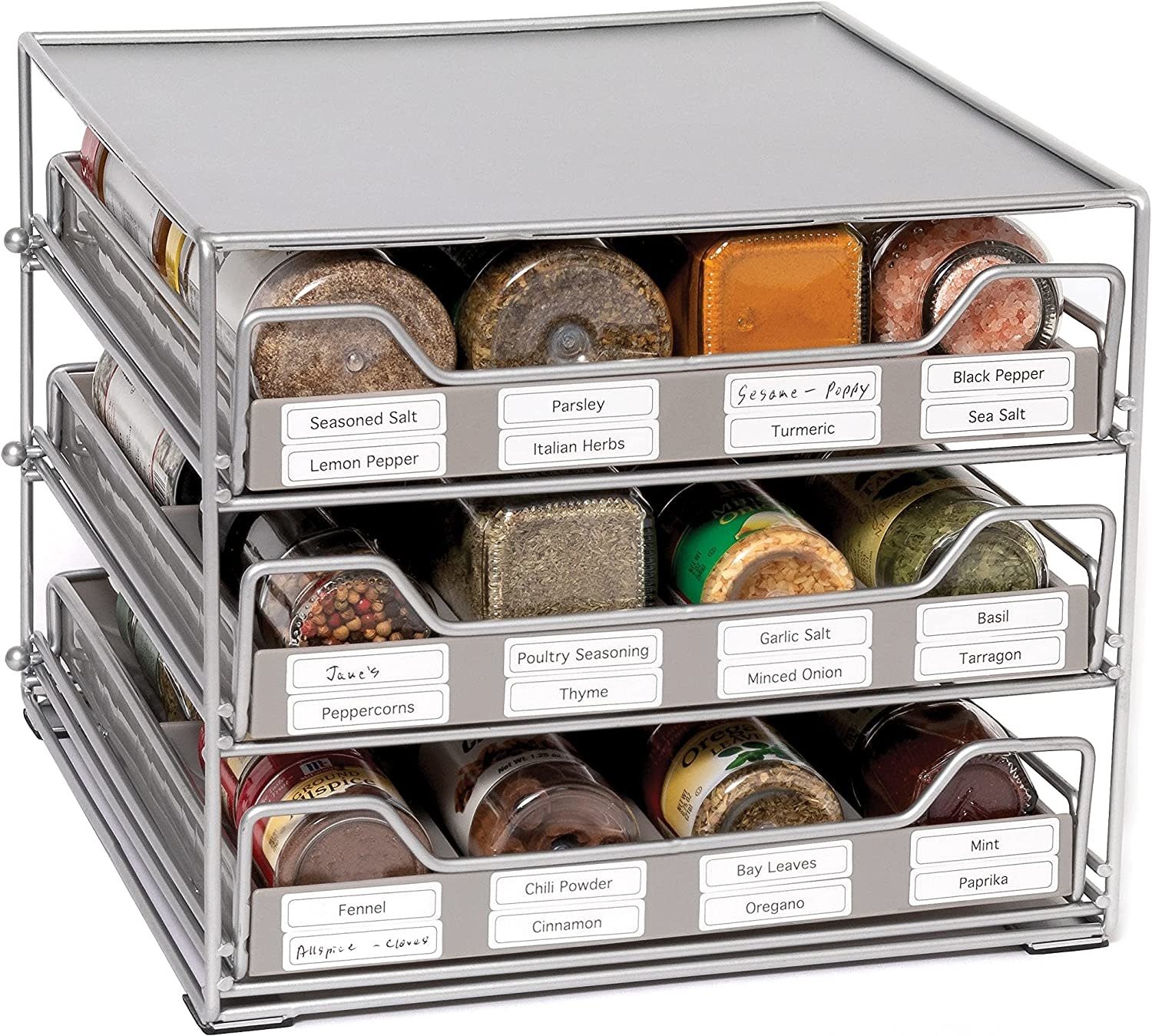 4-Tier Metal Spice Rack with 24 Empty Spice Jars, 80 Spice Labels