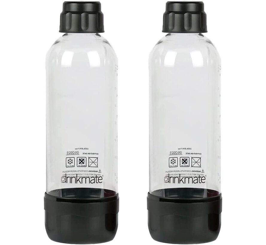 OmniFizz 1L Carbonation Bottles W/Cap, 2 Black