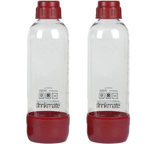 DrinkMate OmniFizz 1L Carbonation Bottles W/Cap, 2 Red