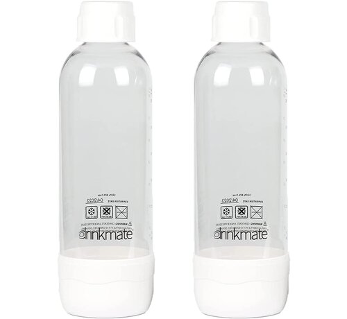 DrinkMate OmniFizz 1L Carbonation Bottles W/Cap, 2 White