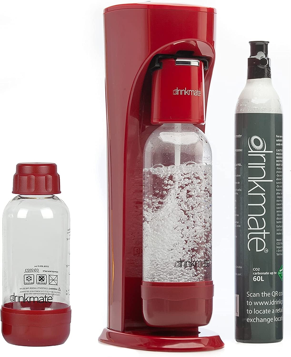Drinkmate Sparkling Water and Drink Maker Without CO2 Cylinder, Metallic Red