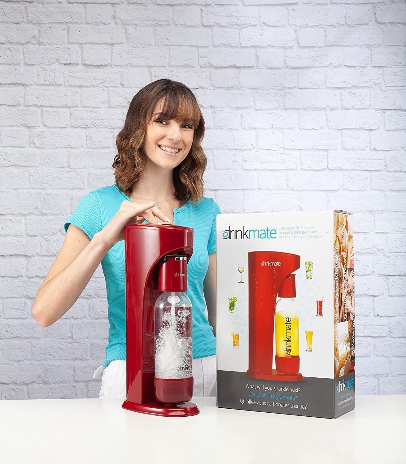 Drinkmate Sparkling Water and Drink Maker Without CO2 Cylinder, Metallic Red