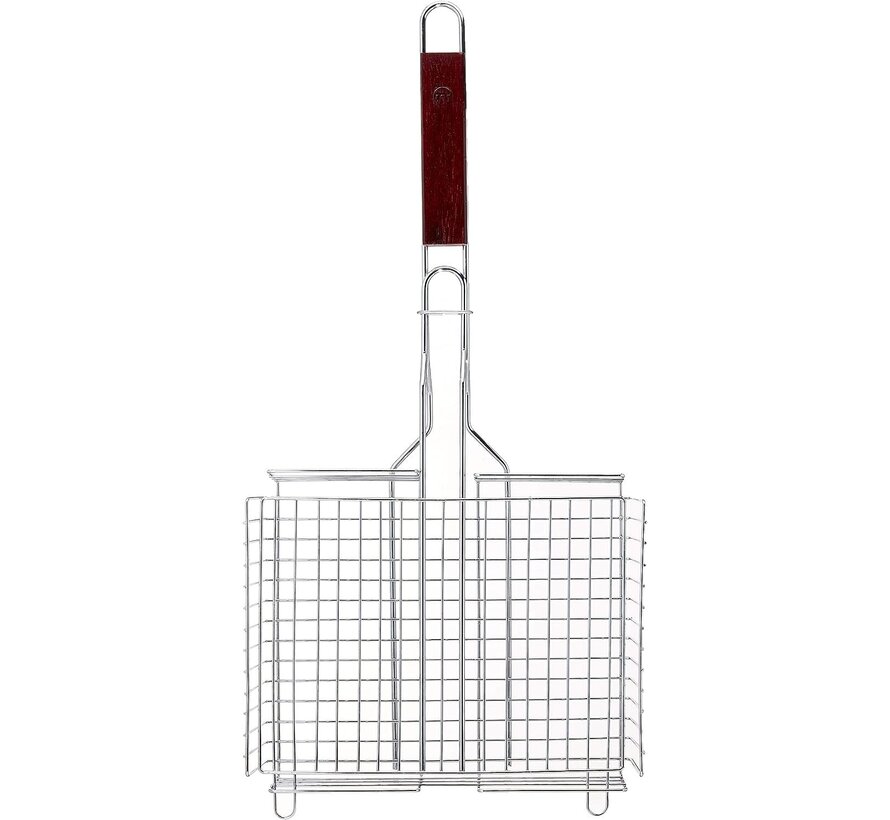 Chrome Grill Basket with Rosewood Handle
