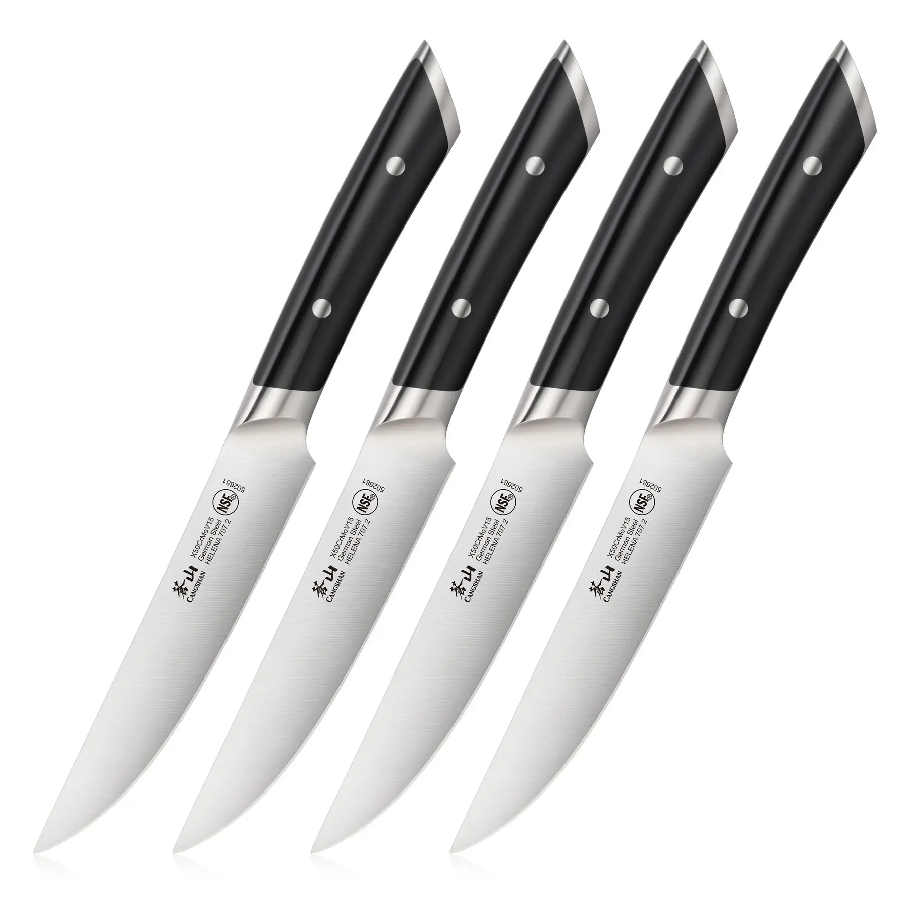 Steak Knives Set of 4,Black And Triple Rivet Fine-Edge Stainless