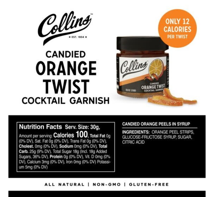 Collins Candied Orange Twist Cocktail Garnish, 10.9 Oz.