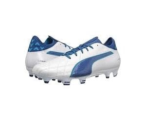 white and blue cleats
