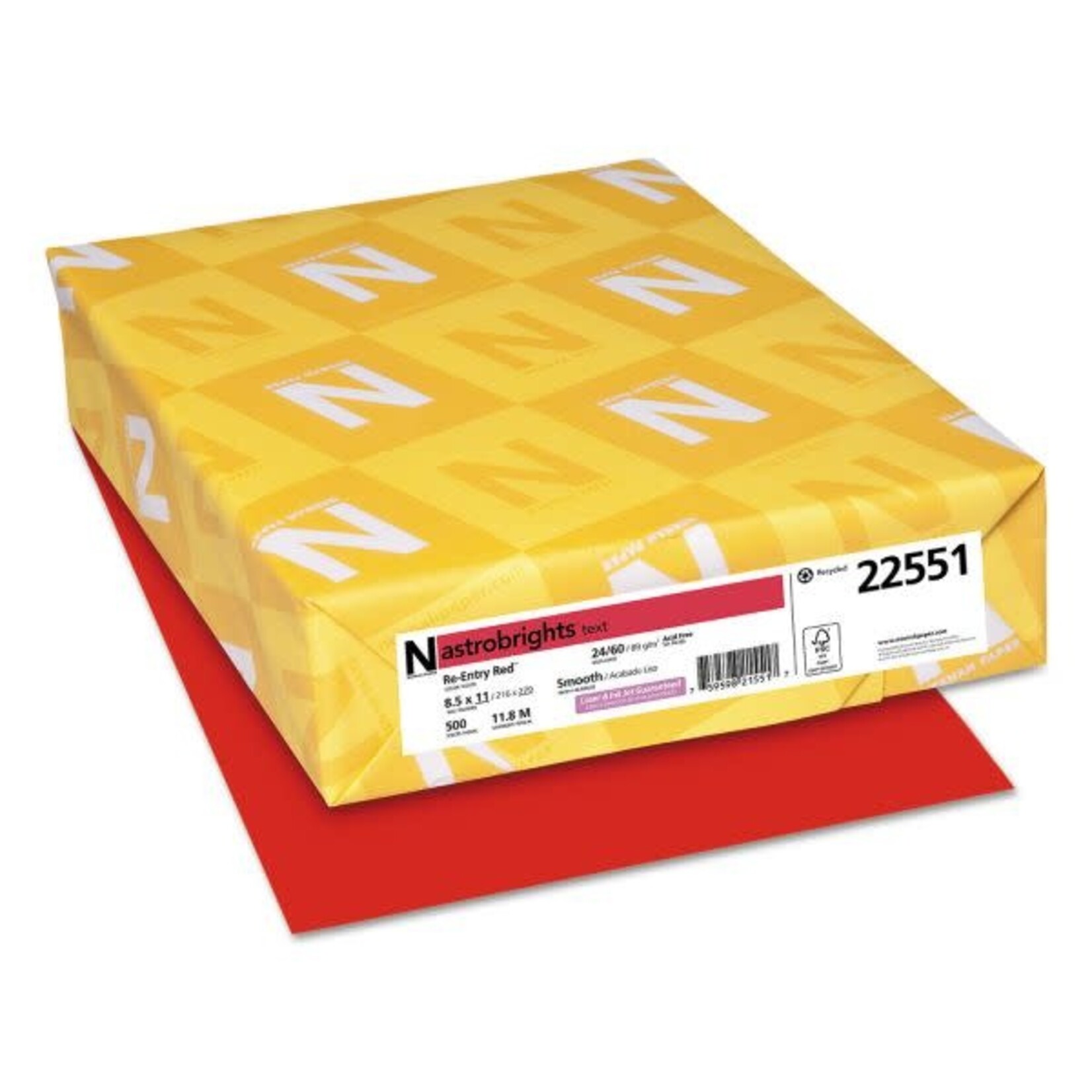 Astrobrights Astrobrights Color Paper, 24 lb, 8 1/2 x 11, Re-Entry Red, 500 Sheets/Ream [WAU22551]