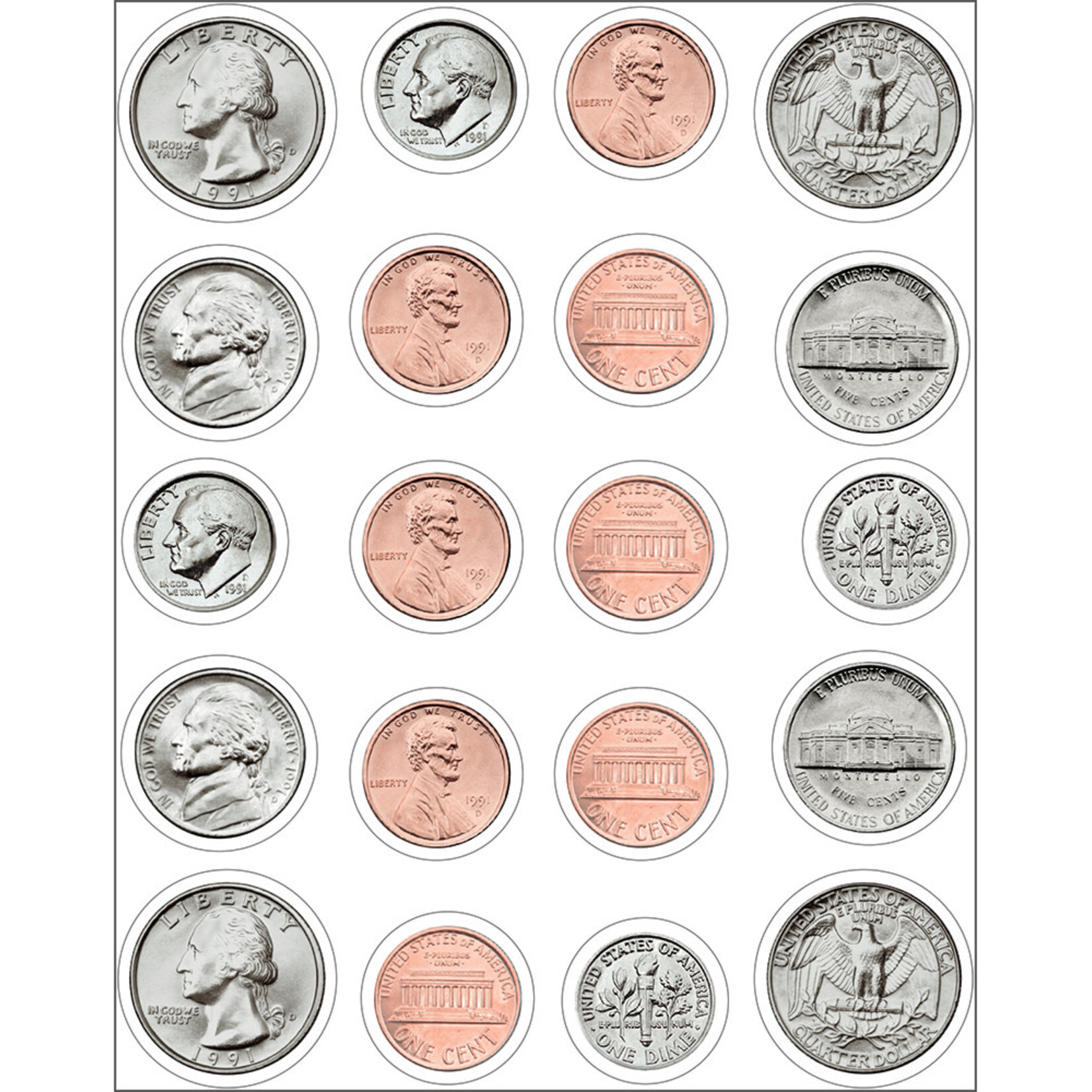 Carson-Dellosa Publishing Group MONEY, US COINS SHAPE STICKERS [CD5261]