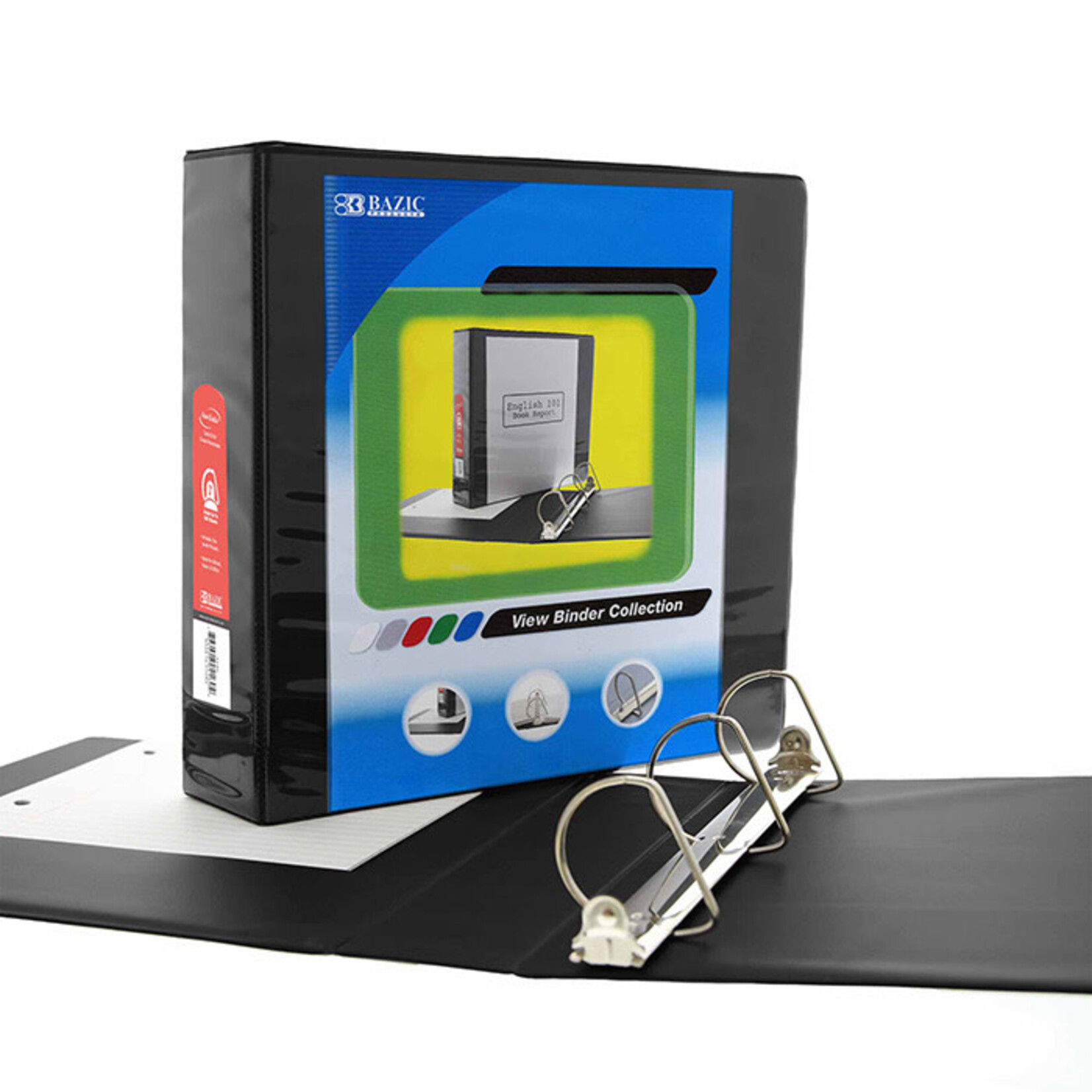 BAZIC BAZIC 2 Inch Black Slant-D Ring View Binder w/ 2 Pockets [3150]
