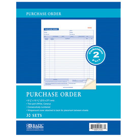 BAZIC BAZIC 30 Sets 8 3/8 x 10 11/16 2-Part Carbonless Purchase Order Book