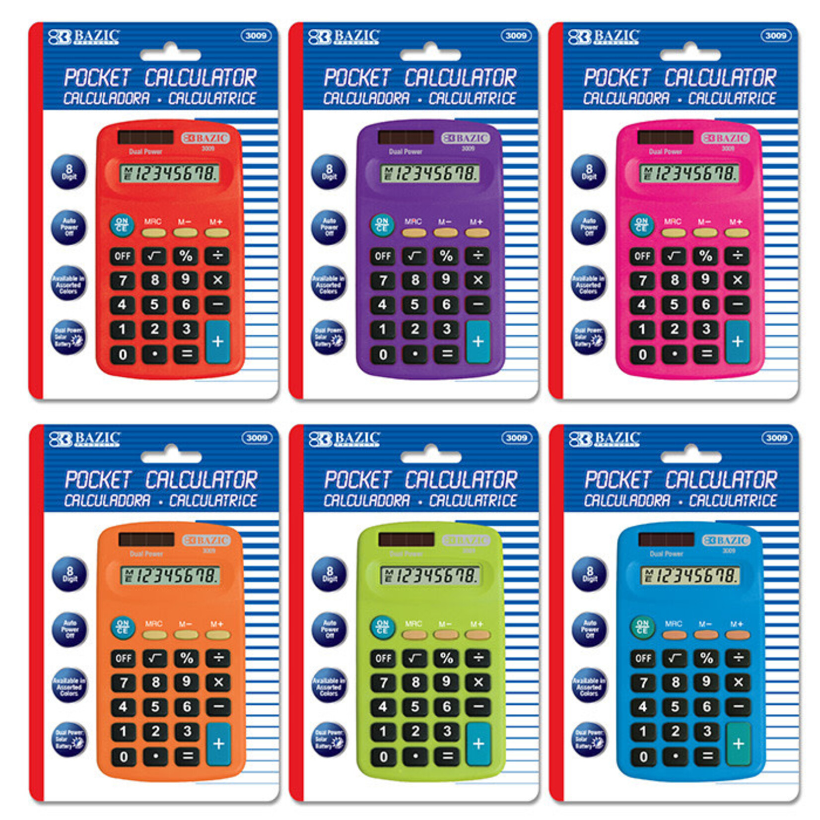 BAZIC BAZIC 8-Digit Dual Power Pocket Size Calculator [3009]