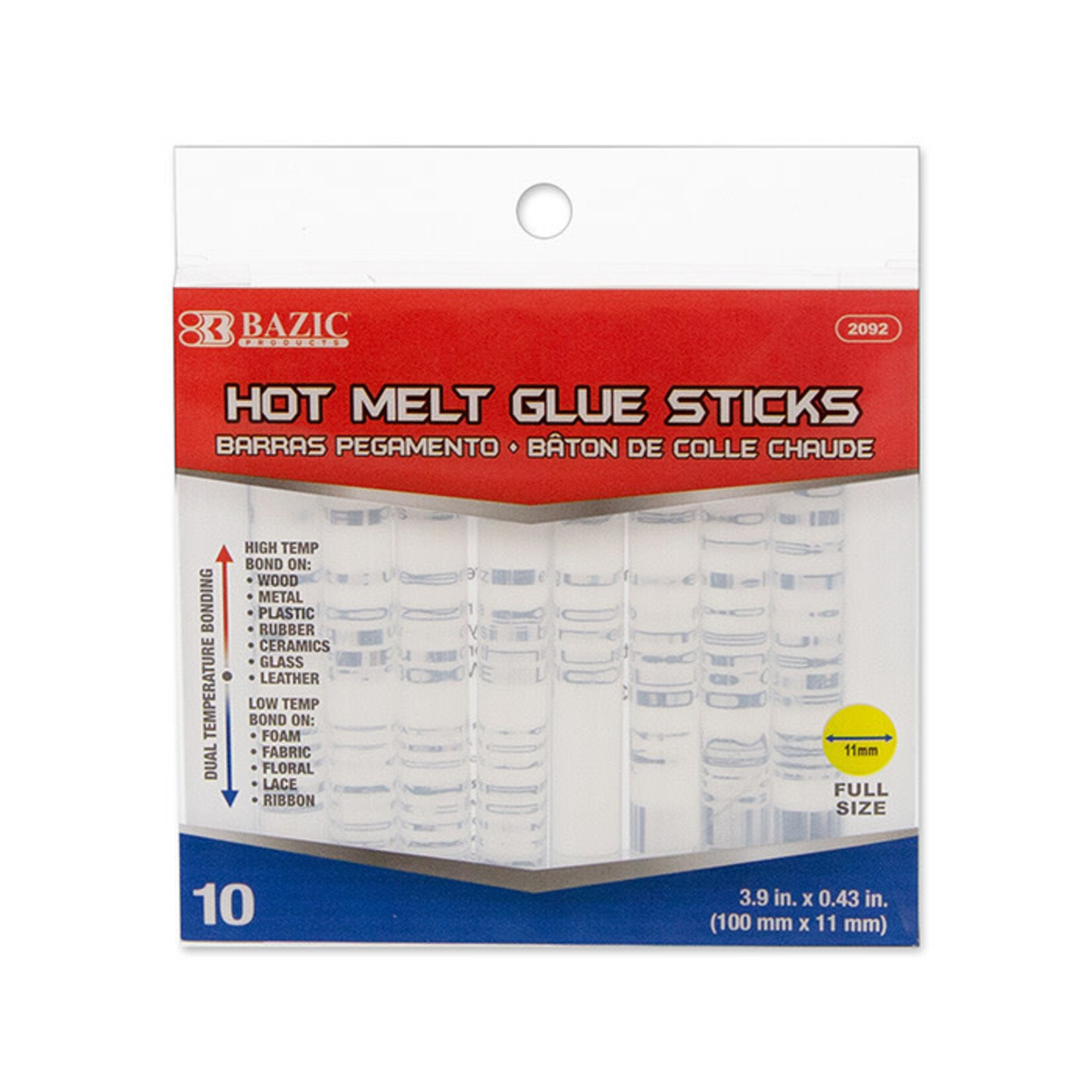 BAZIC BAZIC Dual Temp. Full Size Hot Melt Glue Sticks 3.9 x 0.43 (10/Box) [2092]