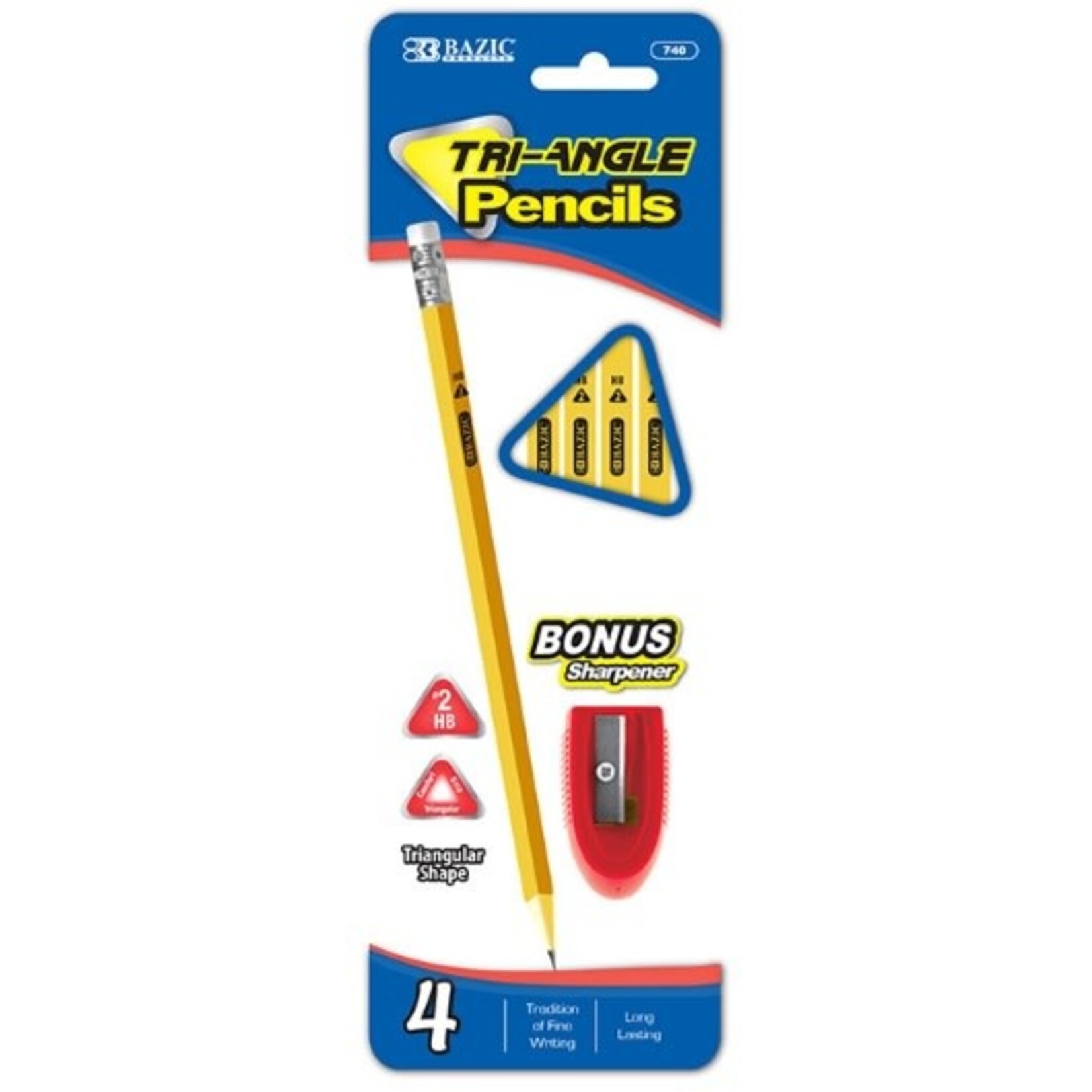 BAZIC BAZIC 4 #2 Triangle Yellow Pencil w/ Sharpener [740]