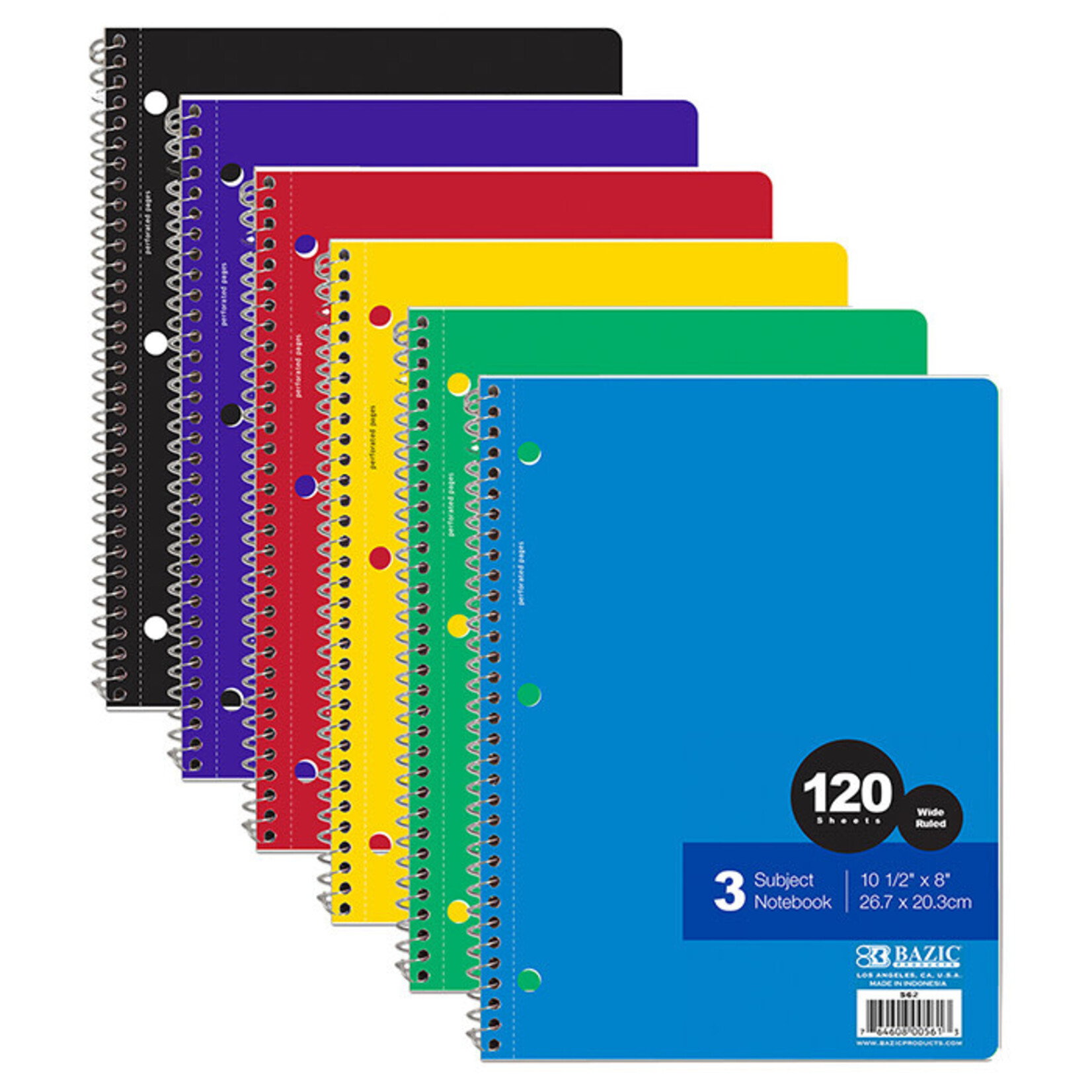 BAZIC BAZIC W/R 120 Ct 3-Subject Spiral Notebook [562]