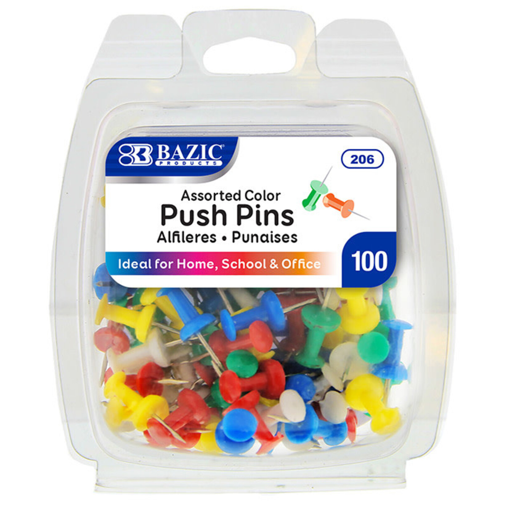 BAZIC BAZIC Assorted Color Push Pins (100/Pack) [206]