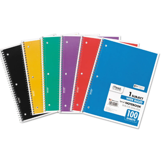 MEAD 1 Subject Spiral Notebook, Wide/Legal Rule, Assorted Color Covers, 10.5 x 7.5, 100 Pages