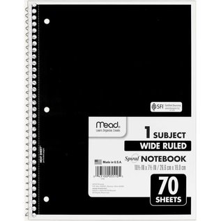 MEAD Mead Spiral Notebook, 1 Subject, Wide/Legal Rule, Assorted Color Covers, 10.5 x 7.5, 70 Sheets