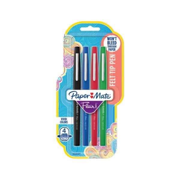 Flair Felt Tip Pens, Medium Point, 1.0 mm, Assorted Ink Colors - School &  Office Annex
