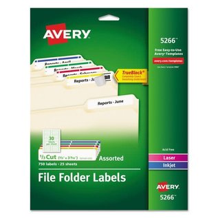 AVERY Avery Permanent TrueBlock File Folder Labels with Sure Feed Technology, 0.66 x 3.44, White, 30/Sheet, 25 Sheets/Pack
