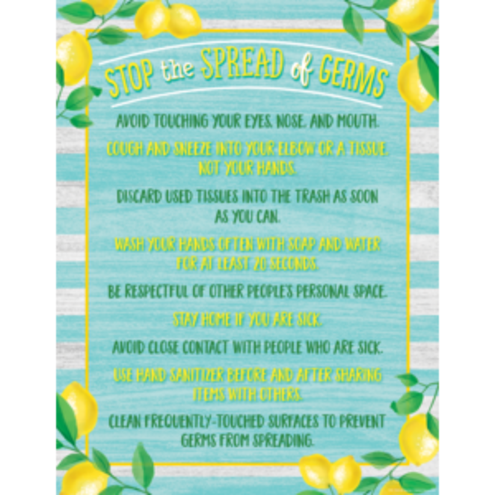 Teacher Created Resources Lemon Zest Stop the Spread of Germs Chart 17x22 [TCR7505]