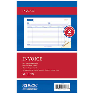 BAZIC BAZIC 50 Sets 5 9/16 x 8 7/16 2-Part Carbonless Invoice Book