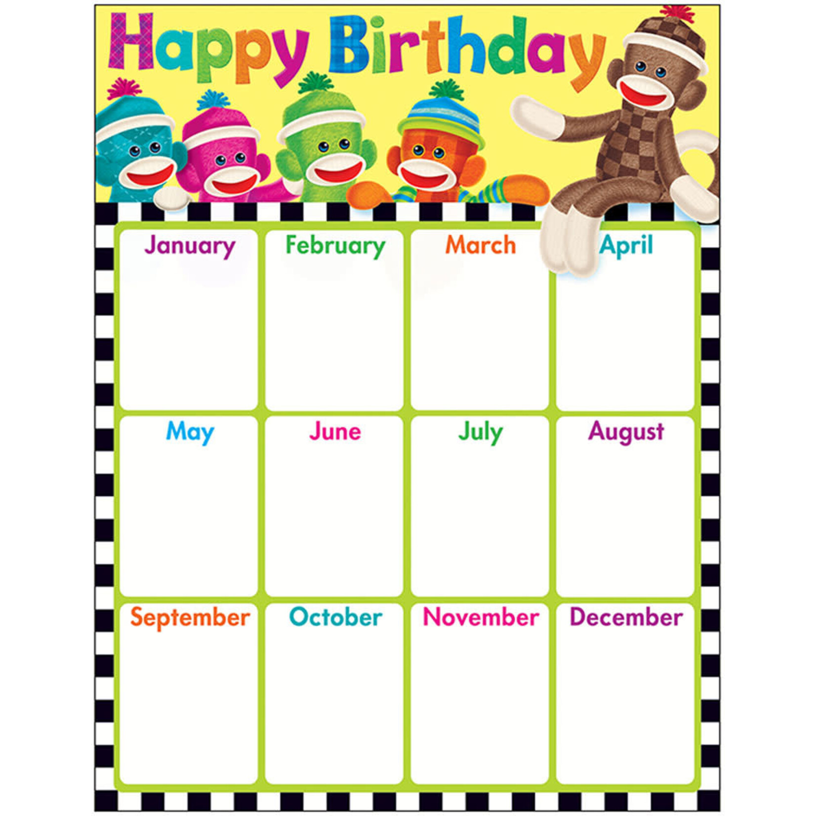 Trend Enterprises Birthday Sock Monkeys Learning Chart 17x22 [T38471]