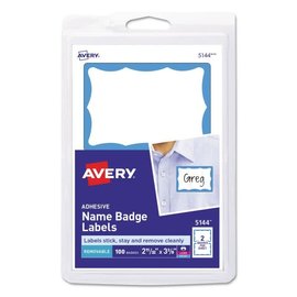 AVERY Avery Printable Self-Adhesive Name Badges, 2 1/3 x 3 3/8, Blue Border, 100/Pack