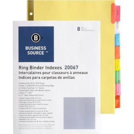 Business Source Business Source Insertable Tab Index Dividers Letter Size - 8-Tab - Assorted Colors - 3-Hole Punched - Paper - 1 Set/ Pack