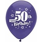 PARTYMATE Happy 50th Birthday Stars Printed 12 Inch Latex Balloons, 8 Count, Assorted Colors