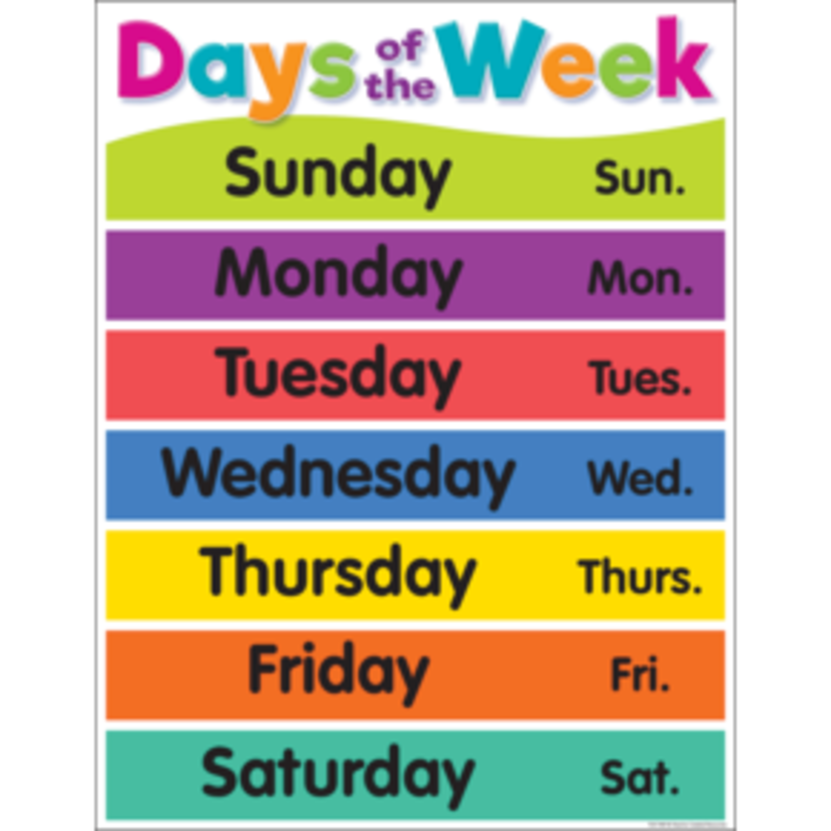 Teacher Created Resources Colorful Days of the Week Chart 17x22 [TCR7489]