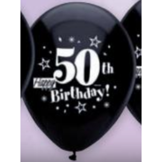 PARTYMATE Happy 50th Birthday Black Latex Balloons 12 Inch 8 Count