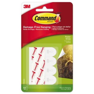 3M Command Poster Strips, 5/8" x 1 3/4", White, 12/Pack