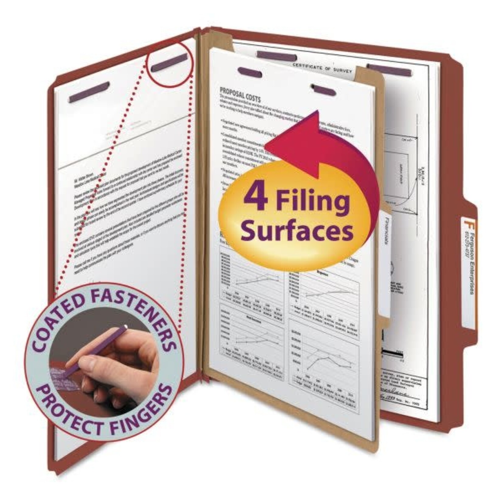 SMEAD Smead Pressboard Classification Folders, 2/5 Cut, 1 Divider, Letter Size, Red, [SMD13775]