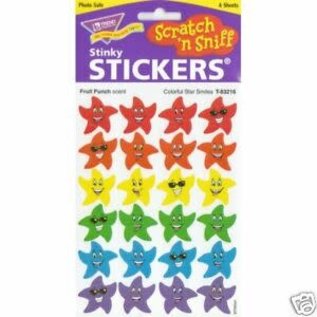 Trend Enterprises Colorful Star Smiles, Fruit Punch scent Scratch 'n Sniff Stinky Stickers – Small