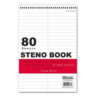 BAZIC BAZIC 80 Ct. 6" X 9" White Paper Gregg Ruled Steno Book