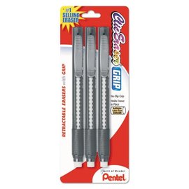 Pentel Of America Pentel Clic Eraser Grip Eraser, For Pencil Marks, White Eraser, Randomly Assorted Barrel Color, 3/Pack