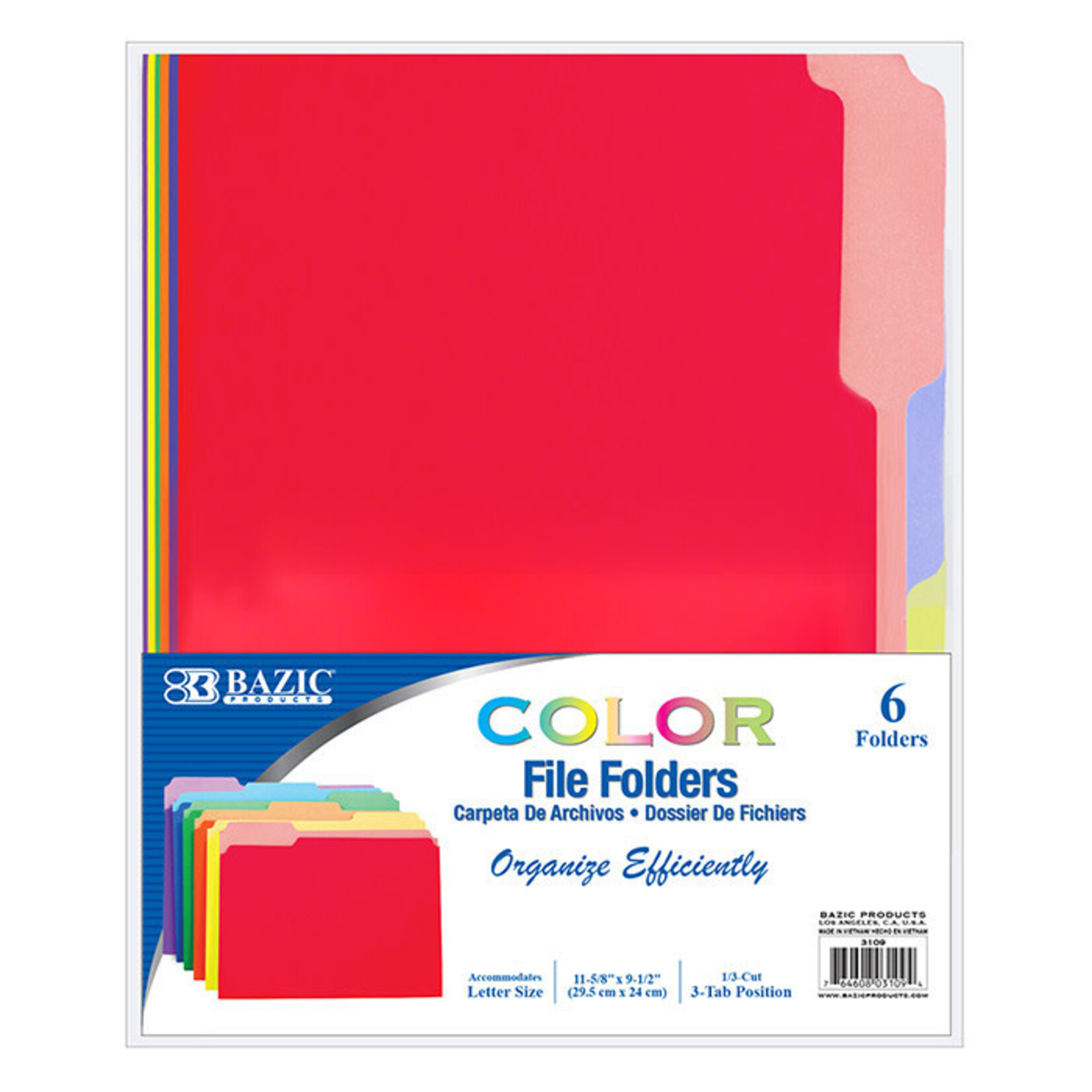 BAZIC BAZIC 1/3 Cut Letter Size Color File Folder (6/Pack) [3109]