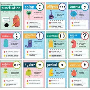 Carson-Dellosa Publishing Group Punctuation Poster Set—12 Educational Posters With Common Punctuation Marks, Bulletin Board and Wall Decor for Language Arts Learning 8.5IN x 11IN