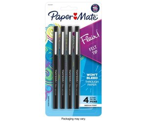 Paper Mate Flair Felt Tip Pens, Medium Point (0.7Mm), Black, 4 Count