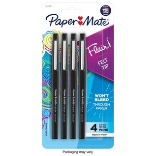 PAPERMATE Paper Mate Flair Felt Tip Pens, Medium Point (0.7 mm), Black, 4 Count