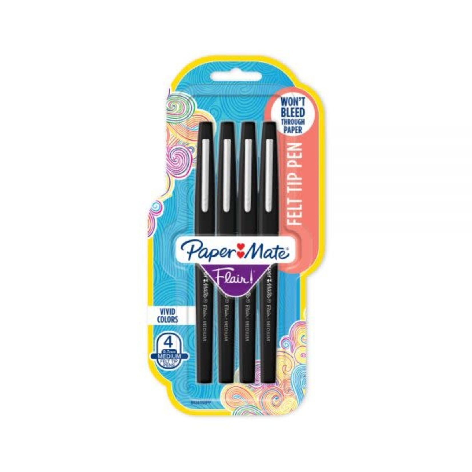 PAPERMATE Paper Mate Flair Felt Tip Pens, Medium Point (0.7 mm), Black, 4 Count [PAP8434406]