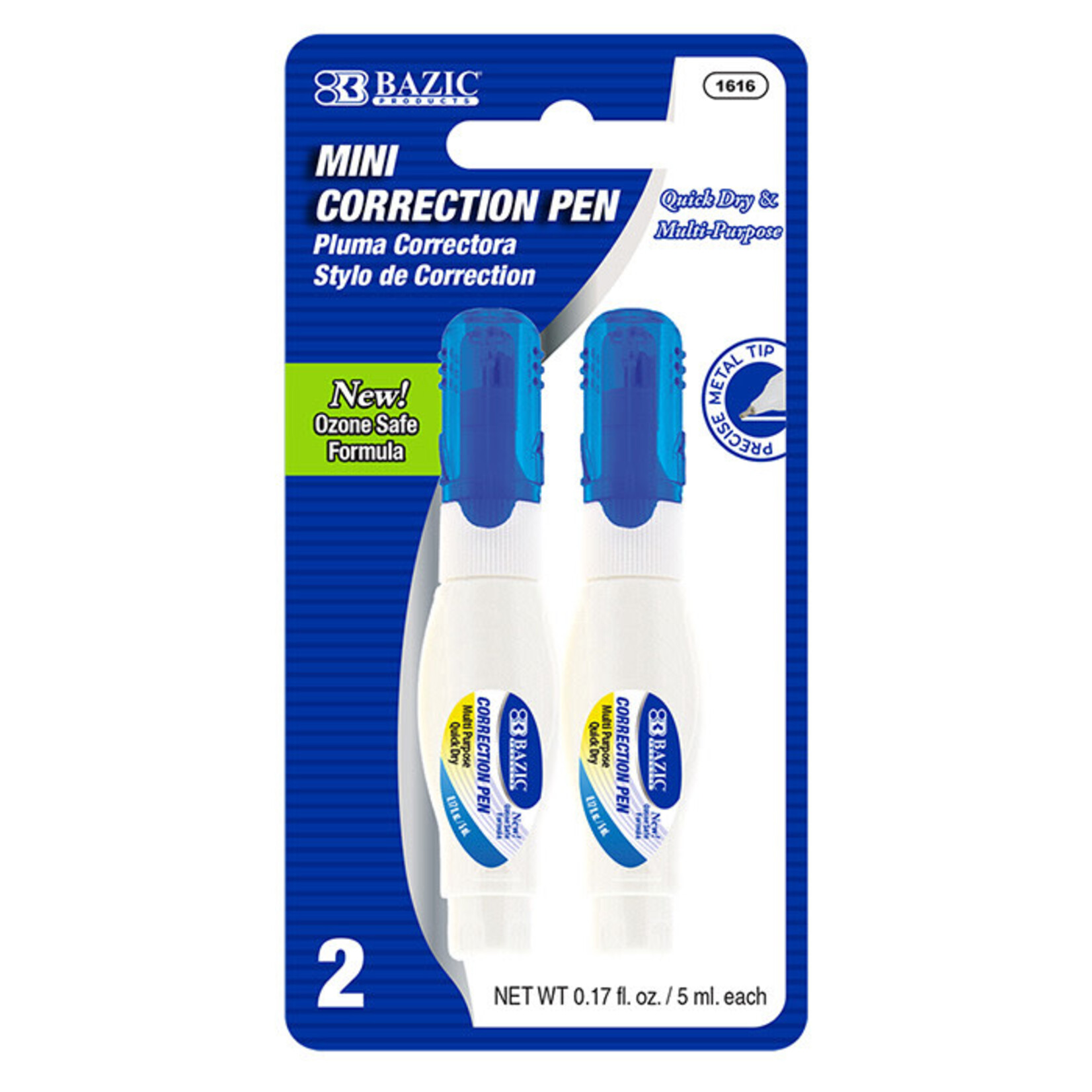 BAZIC BAZIC 0.17 FL OZ  (32 mL) Metal Tip Mini Correction Pen & Correction Fluid (3 Pack) [1616]